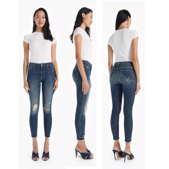 Mother Jeans Looker Ankle Fray Distressed High Waist Skinny Wicked Wildflower 25 - Picture 1 of 7